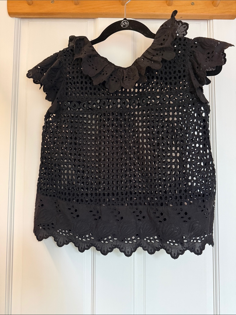 Black Eyelet Ruffle-Collar Blouse